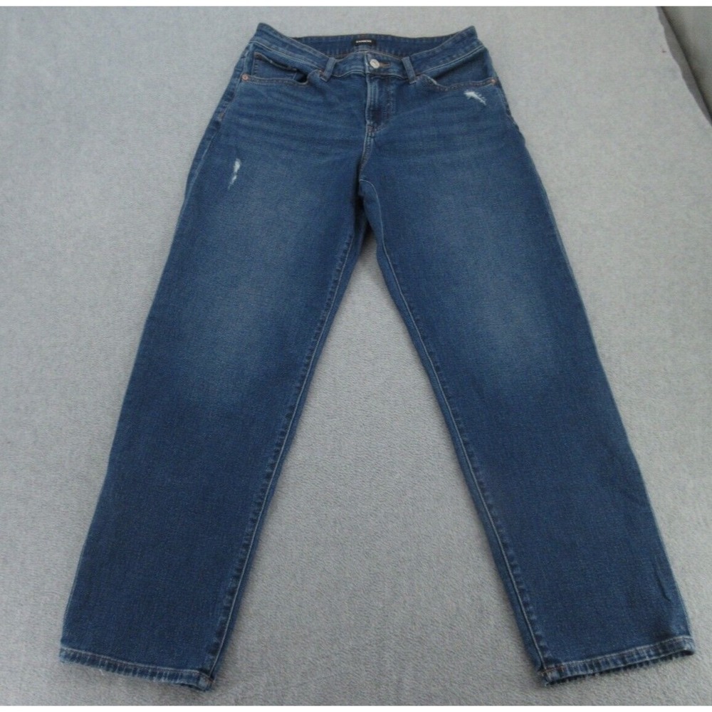 Express Womens Jeans Boyfriend Mid Rise Blue Distressed Denim 6